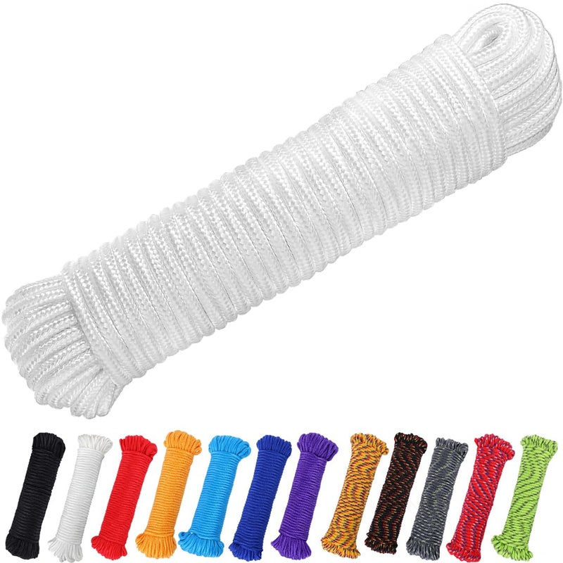 Perkhomy 90 Ft 1/4 Inch (7Mm) Nylon Poly Rope Flag Pole Polypropylene Clothes Line Camping Utility Good For Tie Pull Swing Climb Knot (White) - Image 1