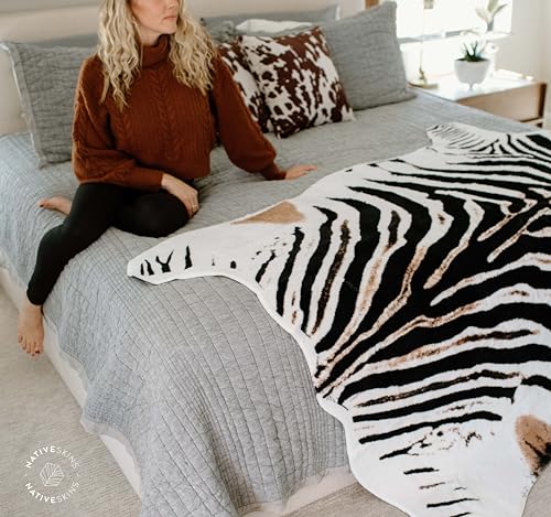 NativeSkins Faux Zebra (Large) | 4.6ft x 6.6ft | Zebra Print | Western Bedroom Decor | Hand-Cut, Faux Suede No-Slip Backing | Western Rug | Animal Print Rug | Zebra Hide - Image 5