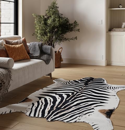 NativeSkins Faux Zebra (Large) | 4.6ft x 6.6ft | Zebra Print | Western Bedroom Decor | Hand-Cut, Faux Suede No-Slip Backing | Western Rug | Animal Print Rug | Zebra Hide - Image 1