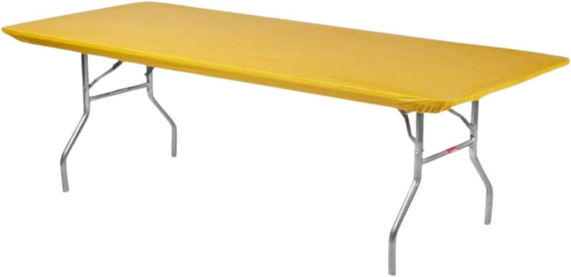 Kwik-Covers 6' Rectangle Plastic Table Covers 30" x 72", Bundle of 5 (Gold) - Image 1