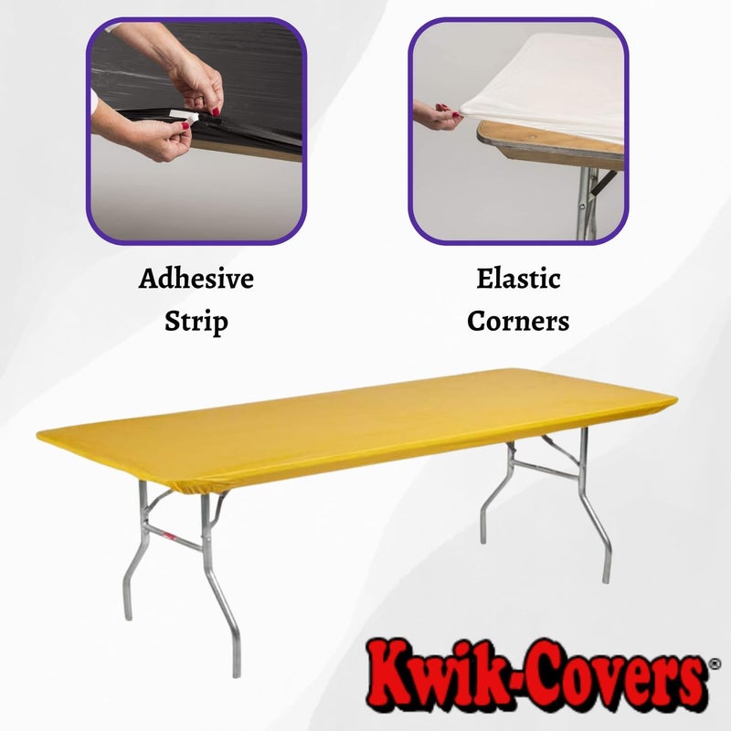 Kwik-Covers 6' Rectangle Plastic Table Covers 30" x 72", Bundle of 5 (Gold) - Image 4