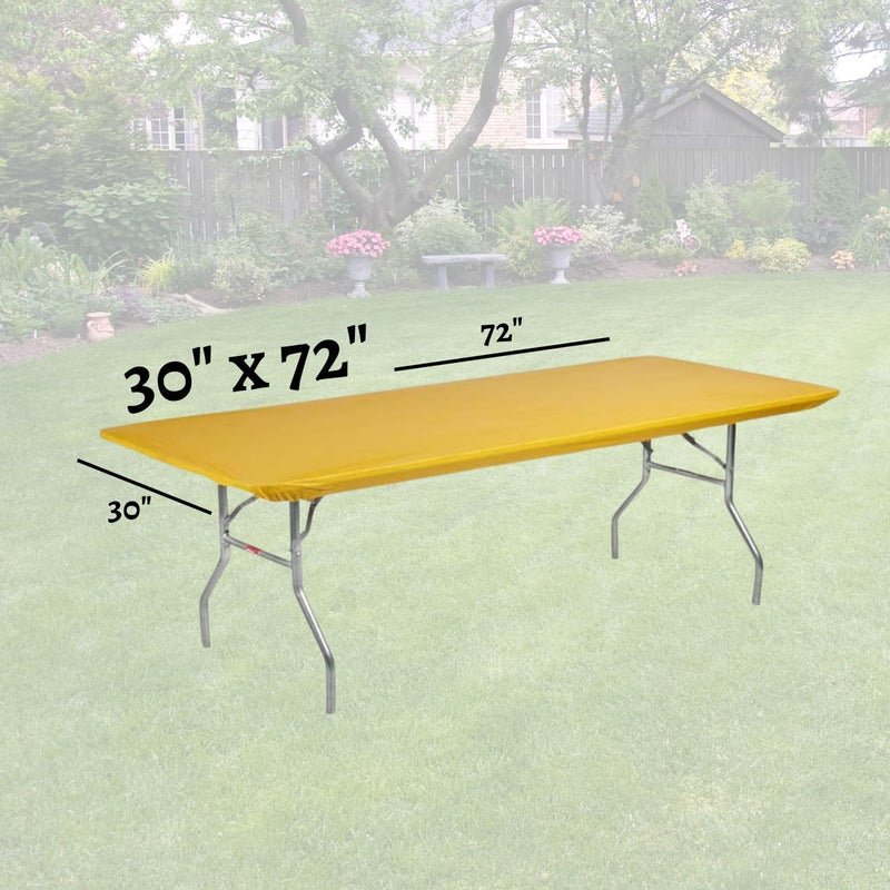 Kwik-Covers 6' Rectangle Plastic Table Covers 30" x 72", Bundle of 5 (Gold) - Image 2
