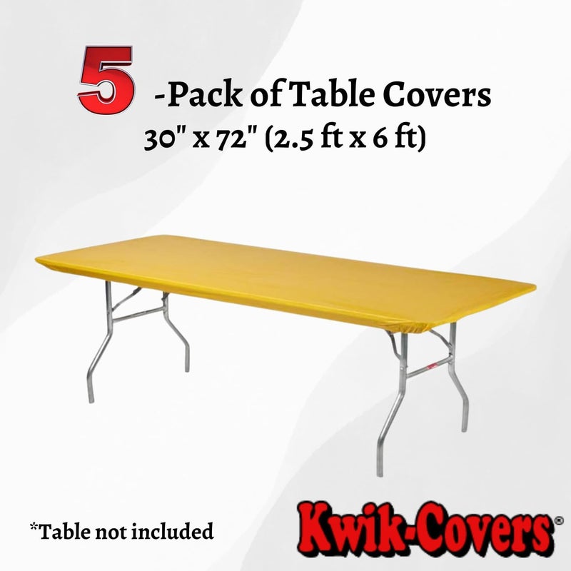 Kwik-Covers 6' Rectangle Plastic Table Covers 30" x 72", Bundle of 5 (Gold) - Image 3