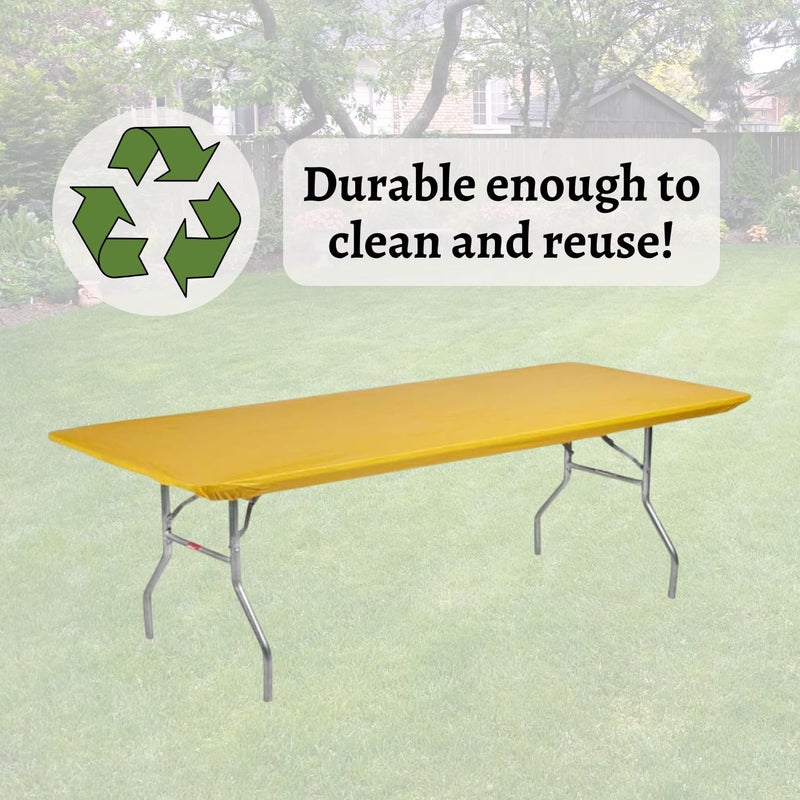 Kwik-Covers 6' Rectangle Plastic Table Covers 30" x 72", Bundle of 5 (Gold) - Image 5