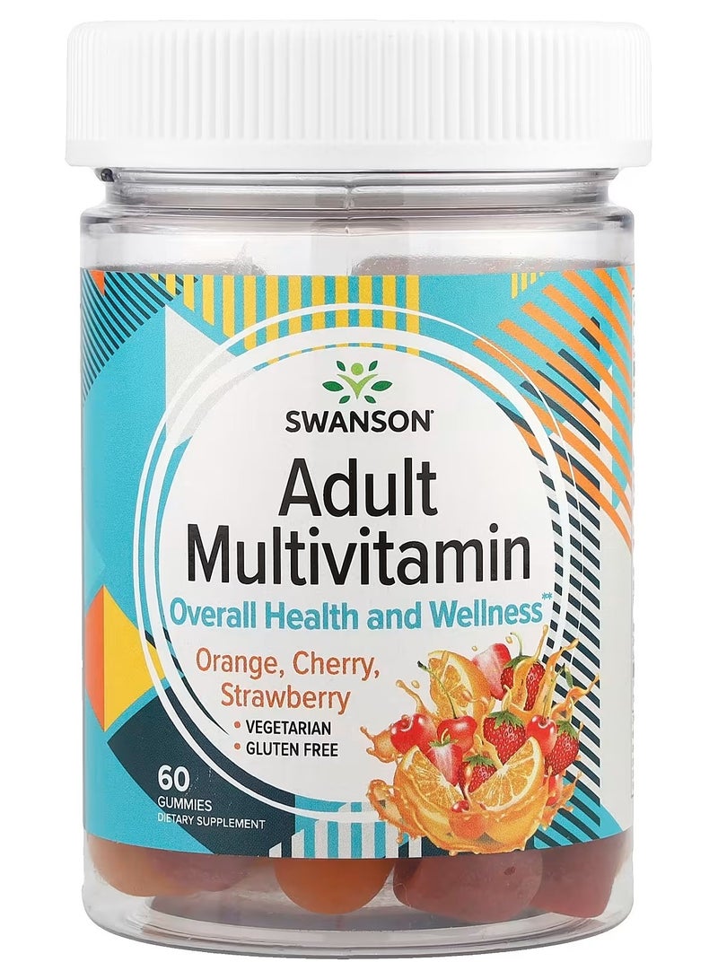 Swanson, Adult Multivitamin Gummies, Orange, Cherry, Strawberry , 60 Gummies