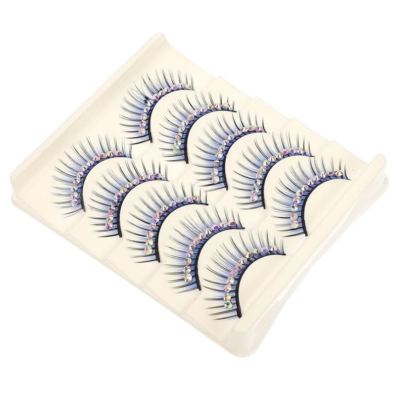 VICASKY 5 Pairs Blue Rhinestone Thick Fake Eyelashes Exaggerated Latin Dance Performance Costume Lashes for Women Stage Makeup - Image 1