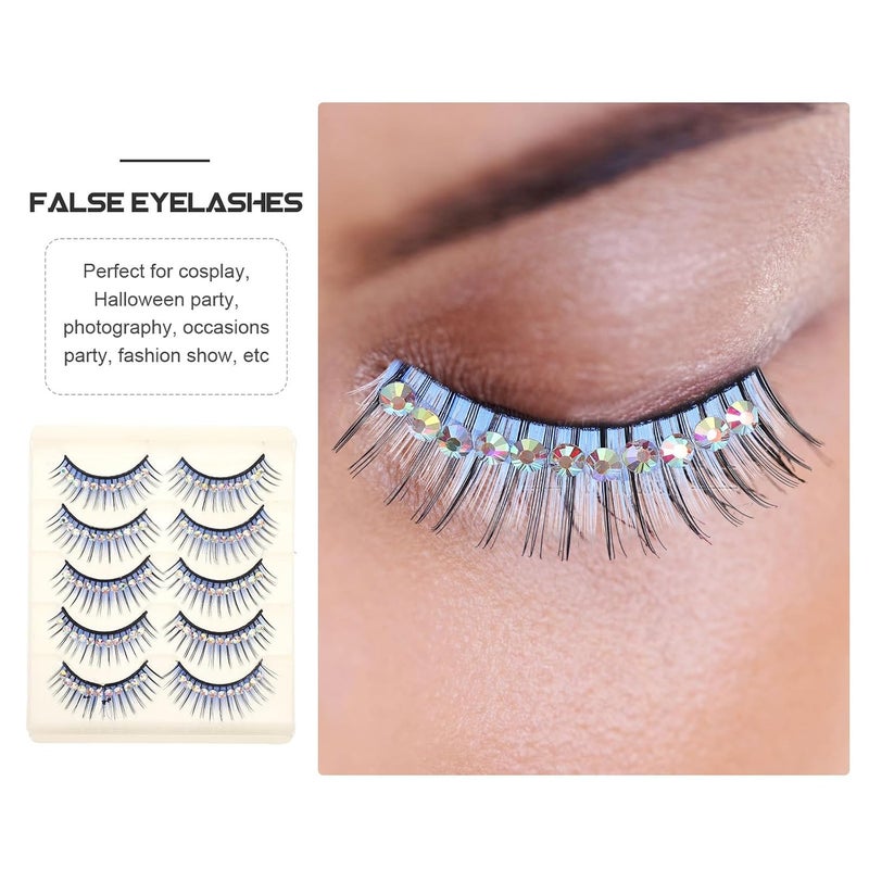 VICASKY 5 Pairs Blue Rhinestone Thick Fake Eyelashes Exaggerated Latin Dance Performance Costume Lashes for Women Stage Makeup - Image 3