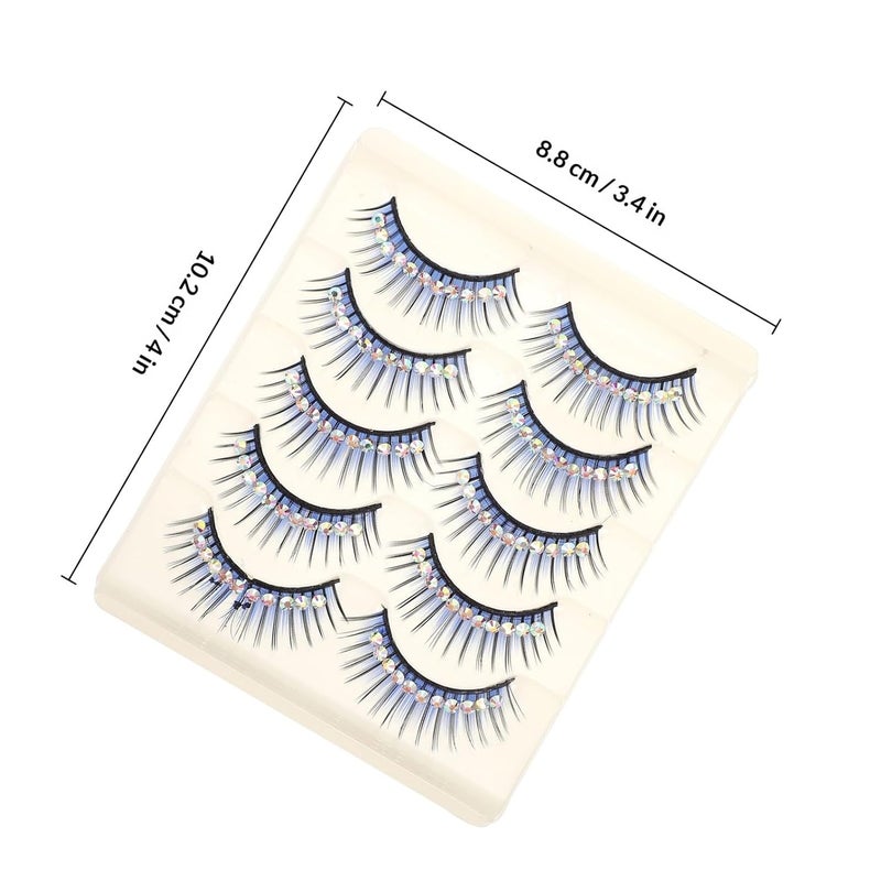 VICASKY 5 Pairs Blue Rhinestone Thick Fake Eyelashes Exaggerated Latin Dance Performance Costume Lashes for Women Stage Makeup - Image 2