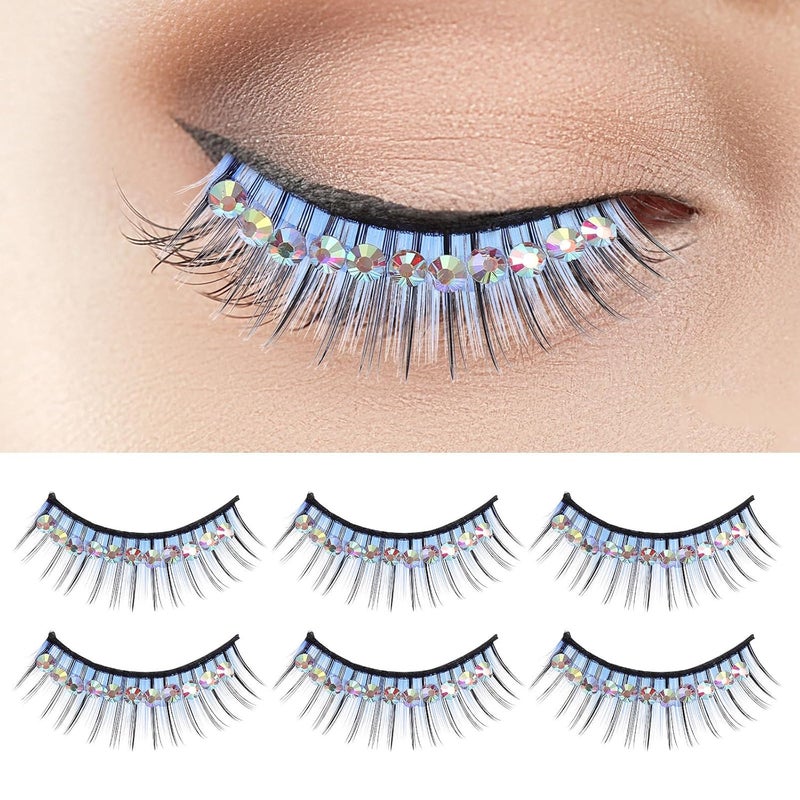VICASKY 5 Pairs Blue Rhinestone Thick Fake Eyelashes Exaggerated Latin Dance Performance Costume Lashes for Women Stage Makeup - Image 4