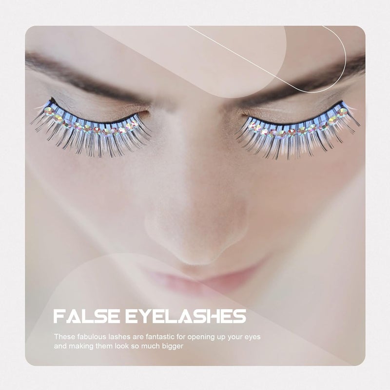 VICASKY 5 Pairs Blue Rhinestone Thick Fake Eyelashes Exaggerated Latin Dance Performance Costume Lashes for Women Stage Makeup - Image 5