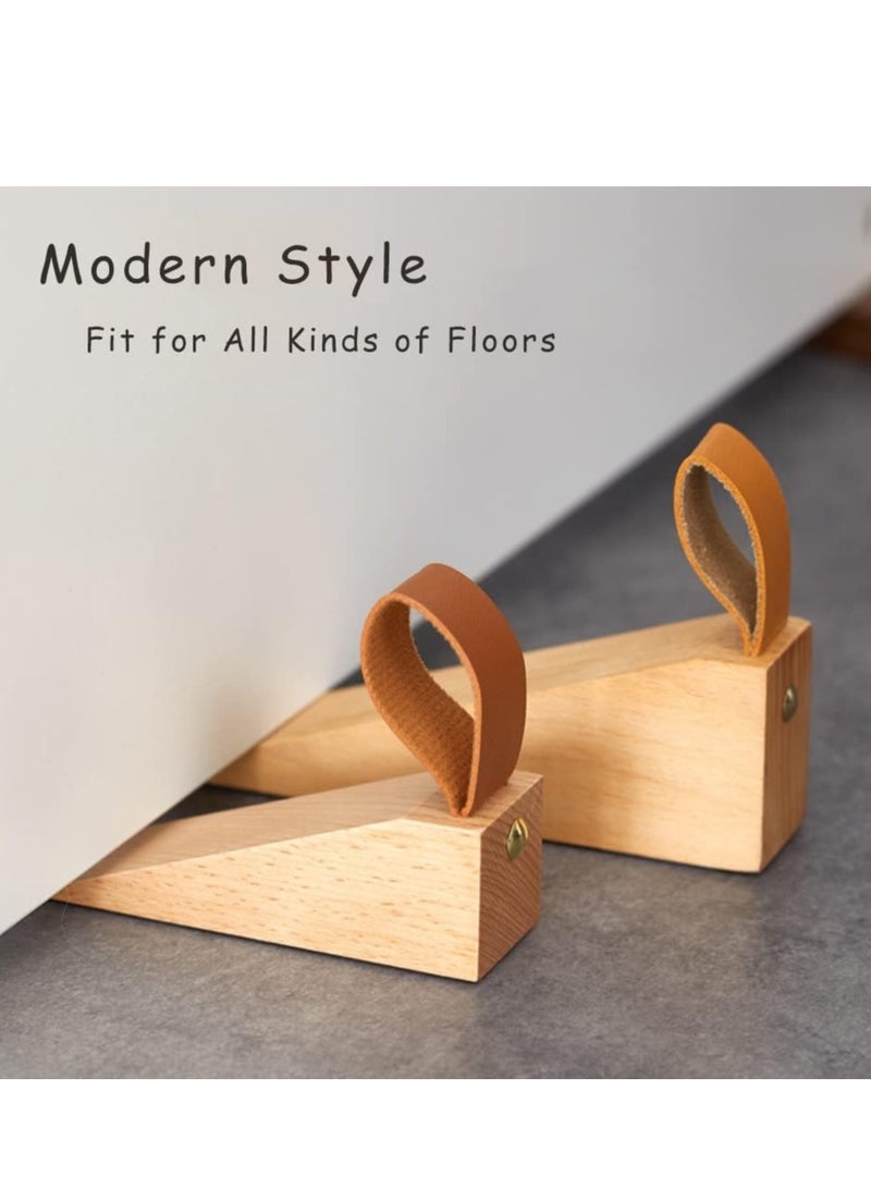 RAHAYM 2Pack Wooden Door Stopper Non-Slip Security Wood Door Wedge with Leather Strap for Hanging Door Stopper, in House Bedroom Office Living Room Hotel Cabin (2pcs)  - Image 2