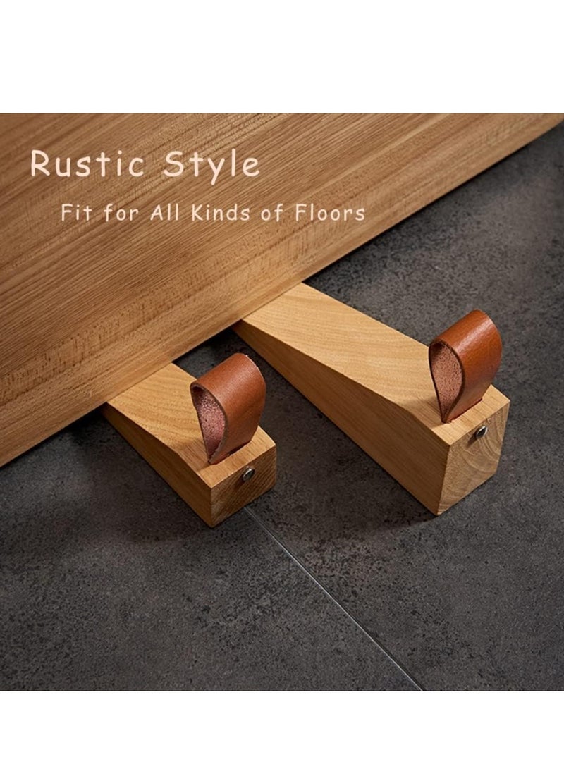 RAHAYM 2Pack Wooden Door Stopper Non-Slip Security Wood Door Wedge with Leather Strap for Hanging Door Stopper, in House Bedroom Office Living Room Hotel Cabin (2pcs)  - Image 3