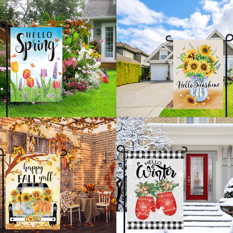 Pating Seasonal Garden Flags Set of 12 Double Sided 12 x 18 Inch, Small Yard Flags for Outside, Christmas Halloween Easter Valentine's Day Outdoor Decor, Holiday Garden Decorations for All Seasons - Image 5