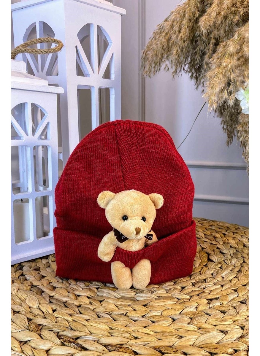 Şubu Tasarım Şubu Design Young Plush Teddy Bear Beanie Red SBT81 