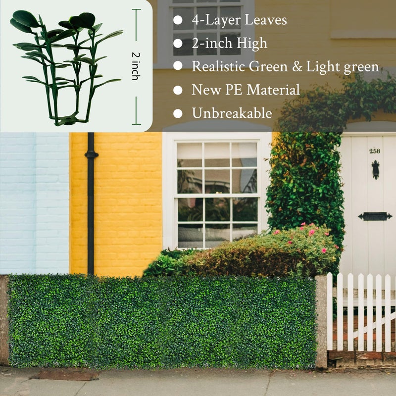 DOPGIB Artificial Grass Wall Panel,10"x 10"(12P) 4-Layer Leaf UV-Anti Greenery Faux Boxwood for Indoor,Outdoor Patio Balcony Privacy & Ivy Fence Covering Privacy, Garden, Backyard Wall Backdrop Decor - Image 3