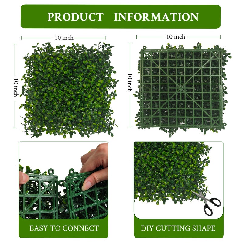 DOPGIB Artificial Grass Wall Panel,10"x 10"(12P) 4-Layer Leaf UV-Anti Greenery Faux Boxwood for Indoor,Outdoor Patio Balcony Privacy & Ivy Fence Covering Privacy, Garden, Backyard Wall Backdrop Decor - Image 2