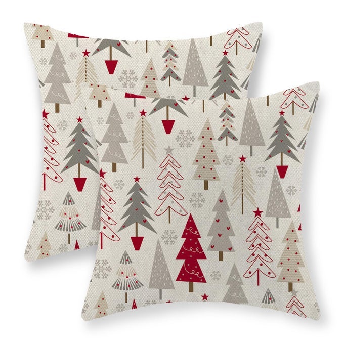 CHRISTMAS PILLOW COVERS 18X18 SET OF 2 CHRISTMAS DECOR LINEN PILLOWCASE GEOMETRIC COLORFUL CHRISTMAS TREE THROW PILLOWS WINTER FARMHOUSE HOLIDAY DECORATIONS CUSHION COVERS COUCH HOME SOFA
