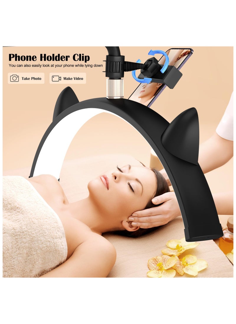 XiuWoo - Lash Light for Eyelash Tech, Stepless Dimmable 3 Color Modes Half Moon Lamp, Estheticians Light with Phone Holder, Height Adjustable LED Lash Lamp for Eyelash Extensions Makeup Tattoo Spa Nail Black ‎33 x 9.06 x 71 inches - Image 1