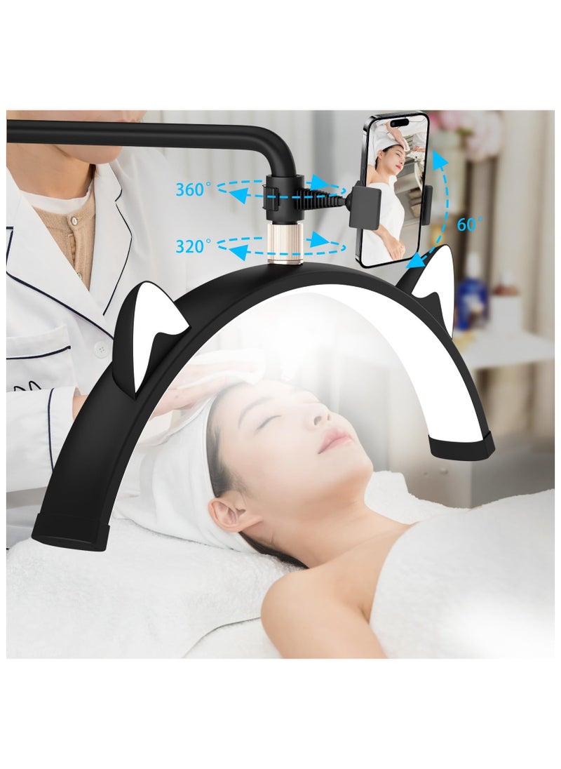 XiuWoo - Lash Light for Eyelash Tech, Stepless Dimmable 3 Color Modes Half Moon Lamp, Estheticians Light with Phone Holder, Height Adjustable LED Lash Lamp for Eyelash Extensions Makeup Tattoo Spa Nail Black ‎33 x 9.06 x 71 inches - Image 1
