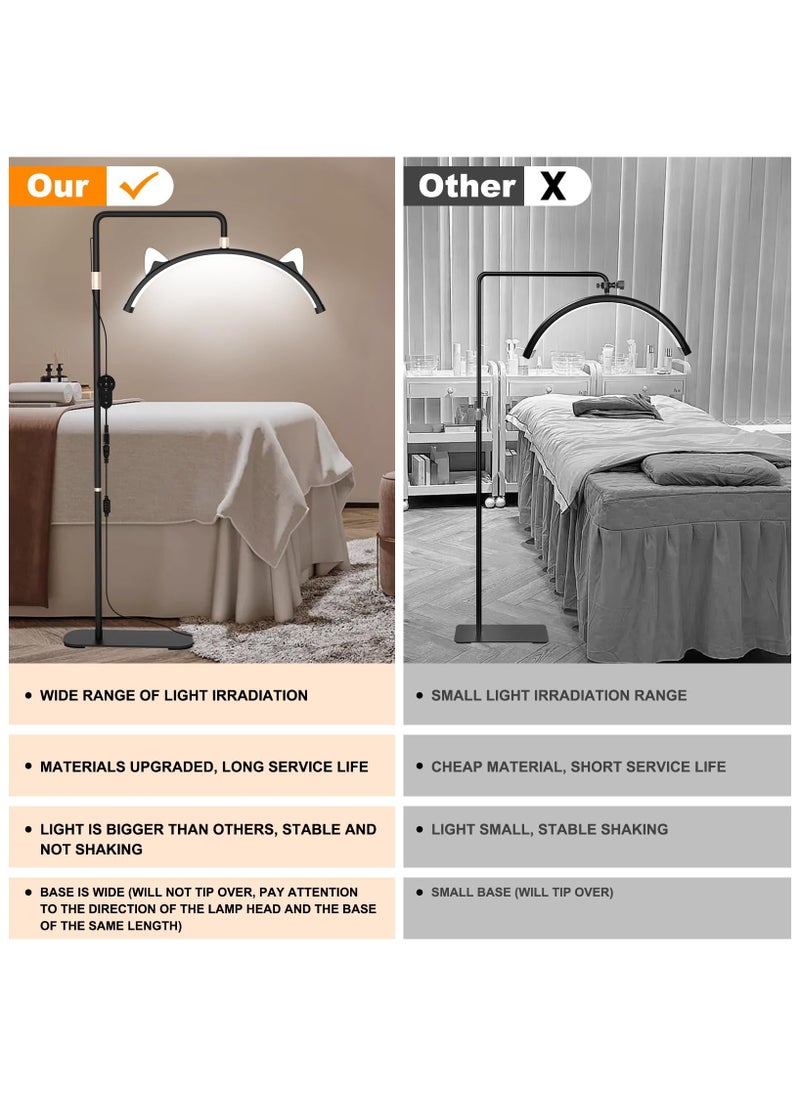 XiuWoo - Lash Light for Eyelash Tech, Stepless Dimmable 3 Color Modes Half Moon Lamp, Estheticians Light with Phone Holder, Height Adjustable LED Lash Lamp for Eyelash Extensions Makeup Tattoo Spa Nail Black ‎33 x 9.06 x 71 inches - Image 1