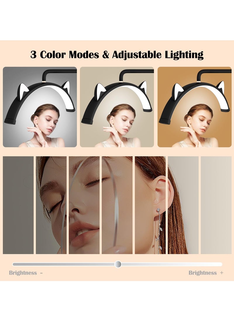 XiuWoo - Lash Light for Eyelash Tech, Stepless Dimmable 3 Color Modes Half Moon Lamp, Estheticians Light with Phone Holder, Height Adjustable LED Lash Lamp for Eyelash Extensions Makeup Tattoo Spa Nail Black ‎33 x 9.06 x 71 inches - Image 1