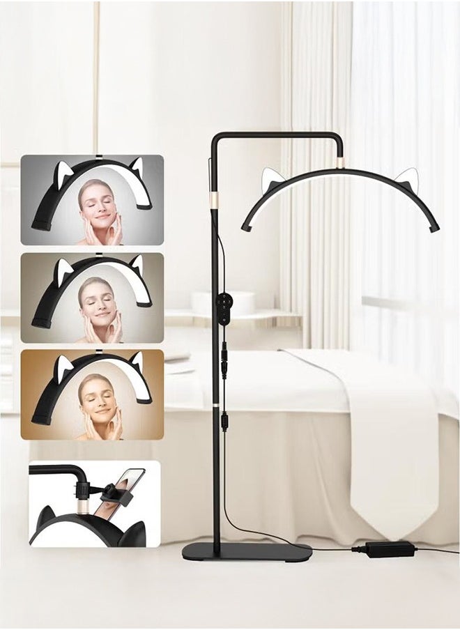 XiuWoo - Lash Light for Eyelash Tech, Stepless Dimmable 3 Color Modes Half Moon Lamp, Estheticians Light with Phone Holder, Height Adjustable LED Lash Lamp for Eyelash Extensions Makeup Tattoo Spa Nail Black ‎33 x 9.06 x 71 inches - Image 1