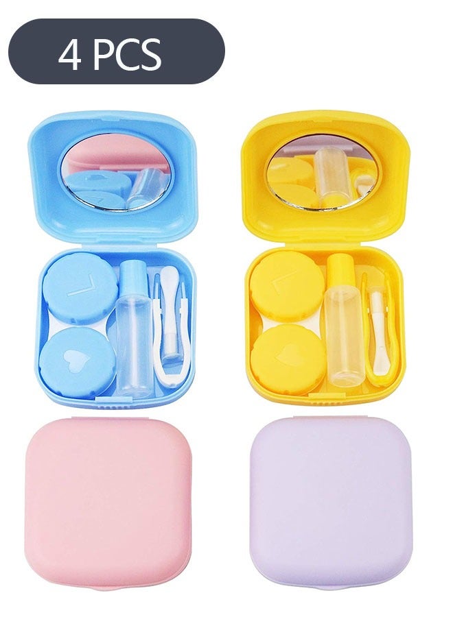 علبة عدسات الاتصال المكونة من 4 قطع، حاوية حامل صندوق عدسات الاتصال، علبة تخزين نقعات عدسات الاتصال الصغيرة الخارجية مع مرآة للسفر وزيارة المنزل (أصفر، وردي، وأزرق، وأرجواني) - Image 1