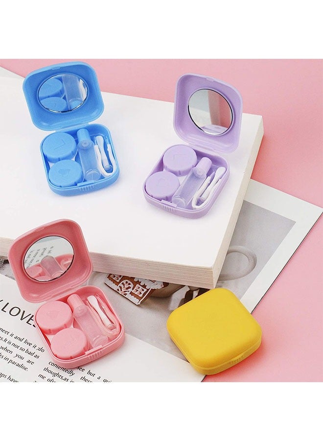 علبة عدسات الاتصال المكونة من 4 قطع، حاوية حامل صندوق عدسات الاتصال، علبة تخزين نقعات عدسات الاتصال الصغيرة الخارجية مع مرآة للسفر وزيارة المنزل (أصفر، وردي، وأزرق، وأرجواني) - Image 5