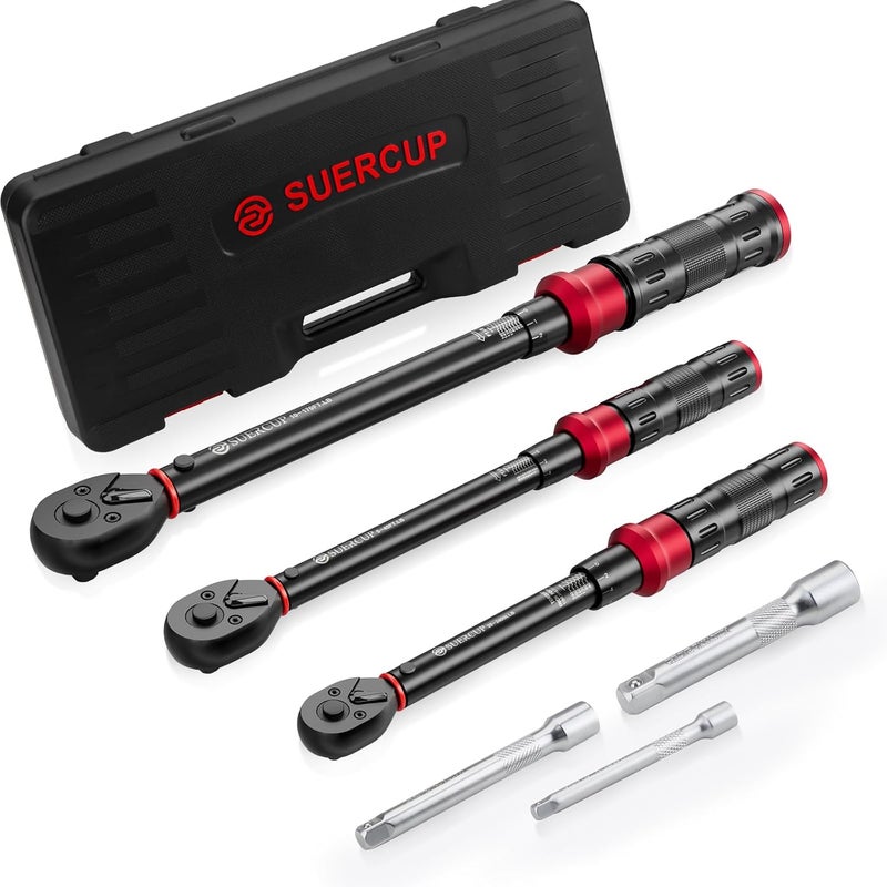 SUERCUP 1/4 3/8 1/2-inch Drive Torque Wrench Set - 3Pcs 20-240in.lb, 5-45ft.lb, 10-170ft.lb - Image 1