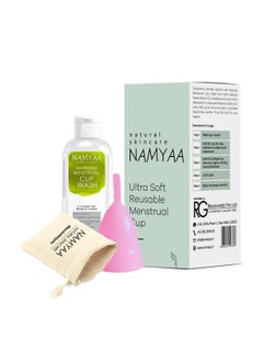 NAMYAA Namyaa Ultra Soft Reusable Menstrual Cup with Pouch & Cup Wash, Large Size (20-28ml), Pink  - Image 1