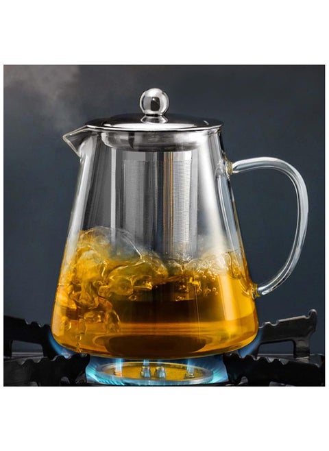 Round Glass Tea Pot, Borosilicate Glass Teapot, Loose Leaf Tea Kettle, 1300 ml Borosilicate Glass Heat Resistant Clear Leaf Teapot with Infuser Strainer for Microwavable and Stovetop Safe