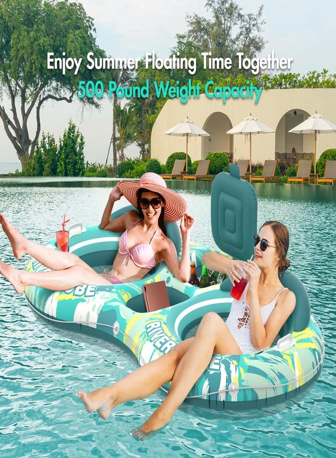 Sunikko X 5-in-1 Pool Floats Adult Heavy Duty River Tube, 2 Person Water Lounge with Backrests, Built-in Cooler, Cup Holders, Deluxe Pool Float for Summer Relaxation - Image 2