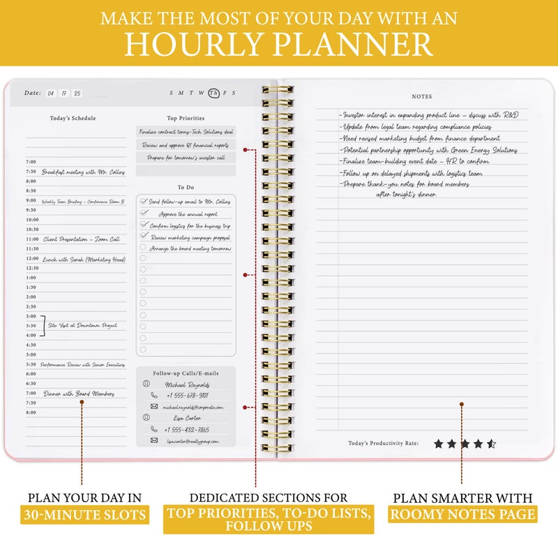 Only Zest Undated Daily Planner with Hourly Schedule â€“ Minimalist Notebook for Work, Home & Daily Writing | Simple Matte Notes for Goals, Appointments & Productivity, Elegant Cardstock Pages, Pink - Image 3