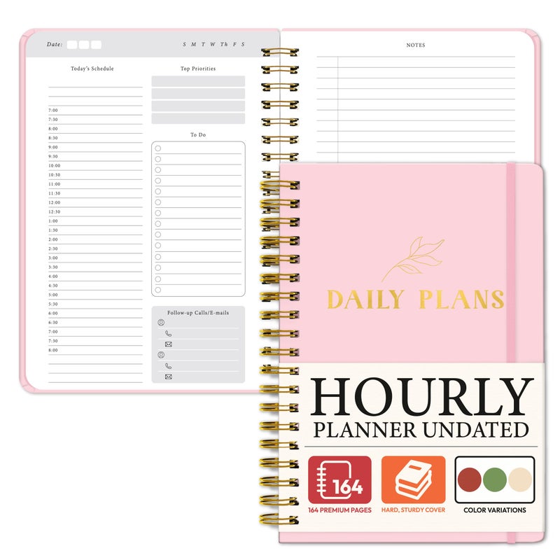 Only Zest Undated Daily Planner with Hourly Schedule â€“ Minimalist Notebook for Work, Home & Daily Writing | Simple Matte Notes for Goals, Appointments & Productivity, Elegant Cardstock Pages, Pink - Image 1