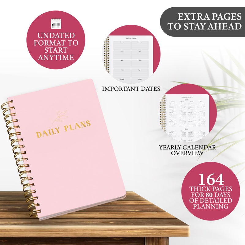 Only Zest Undated Daily Planner with Hourly Schedule â€“ Minimalist Notebook for Work, Home & Daily Writing | Simple Matte Notes for Goals, Appointments & Productivity, Elegant Cardstock Pages, Pink - Image 2