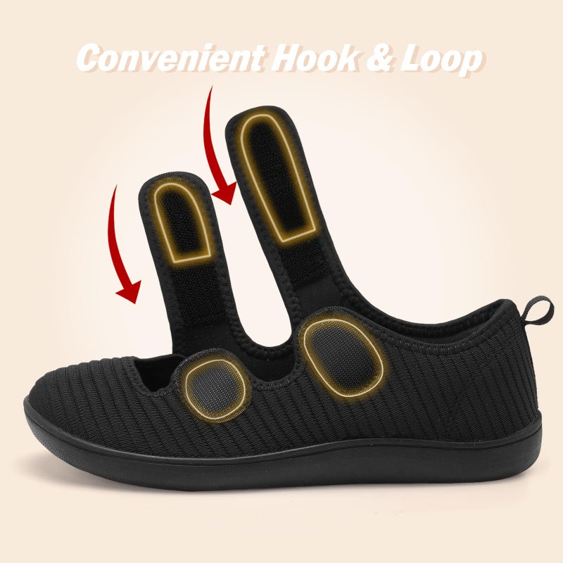 Besroad Womens Walking Shoes Wide Toe Barefoot Shoes Adjustable Zero Drop Sneaker Non-Slip Breathable Fashion Sneakers 8Wide All Black - Image 3