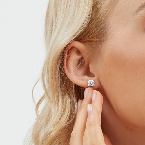 Gemsme 5 Pairs Princess Cut Cubic Zirconia Stud Earrings for Women/Men - Flat Back 18K Gold Plated Hypoallergenic 3-7mm Square Clear CZ Earring Set - Gold - Image 5