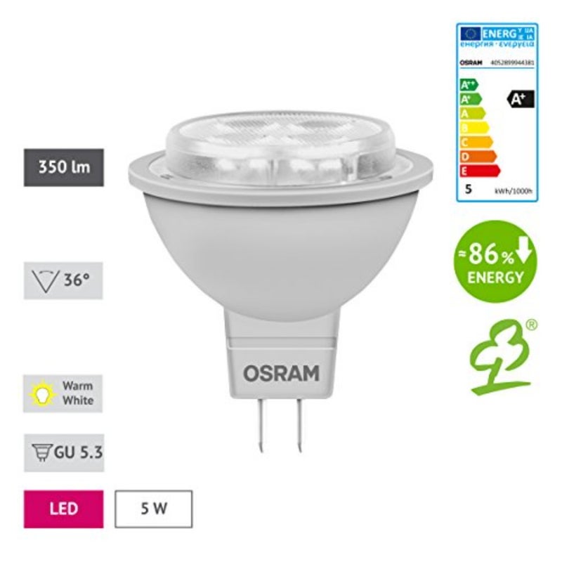 مصباح عاكس LED STAR MR16 12 فولت/LED، MR16، لتشغيل الجهد المنخفض، مع قاعدة الدبوس: GU5.3، 5 واط، 12 فولت، 35 واط، زاوية الشعاع: 36 درجة، أبيض دافئ، 2700 كلفن، 6x1pack - Image 3