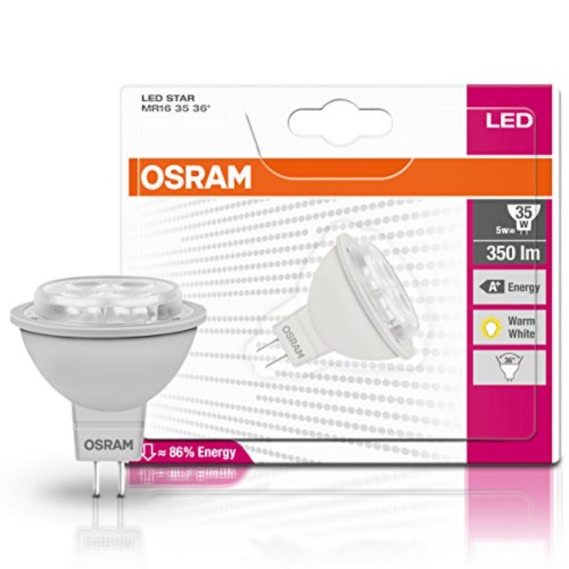 مصباح عاكس LED STAR MR16 12 فولت/LED، MR16، لتشغيل الجهد المنخفض، مع قاعدة الدبوس: GU5.3، 5 واط، 12 فولت، 35 واط، زاوية الشعاع: 36 درجة، أبيض دافئ، 2700 كلفن، 6x1pack - Image 2