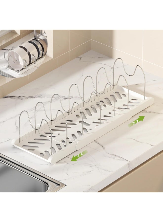 YelaJoy Pot Rack : Pots and Pans Organizer Under Cabinet 7 Adjustable Compartment Expandable Pot Lid Holder for Kitchen Cookware, Bakeware, Lid, Dishes, Cutting Boards,White - Image 2