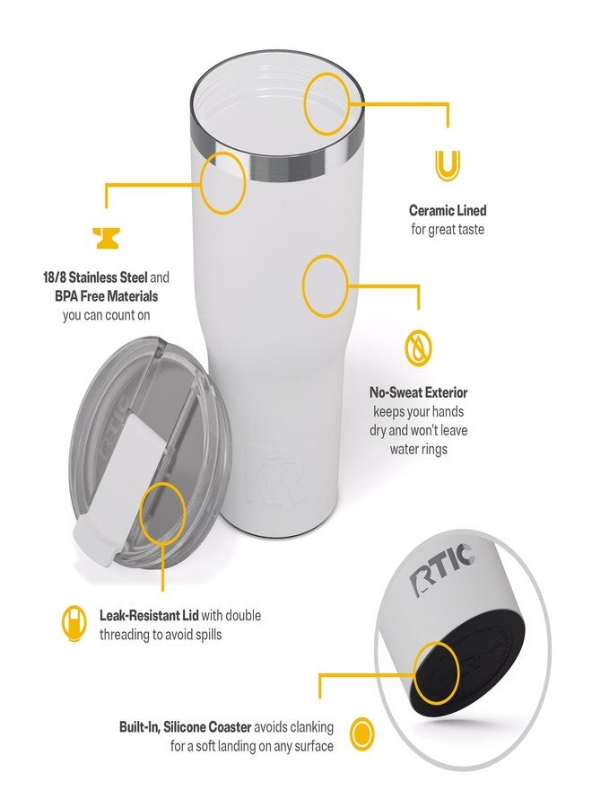 RTIC 30oz Essential Tumbler with Lid, Ceramic Lined, Insulated, Stainless Steel, Metal, Double Wall Vacuum-Insulation, Travel Cup for Iced Coffee, Tea, Hot and Cold Drink, White - Image 4