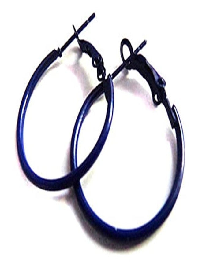 Navy Blue Hoop Earrings Simple Thin 2 Inch Color Hoop Earrings