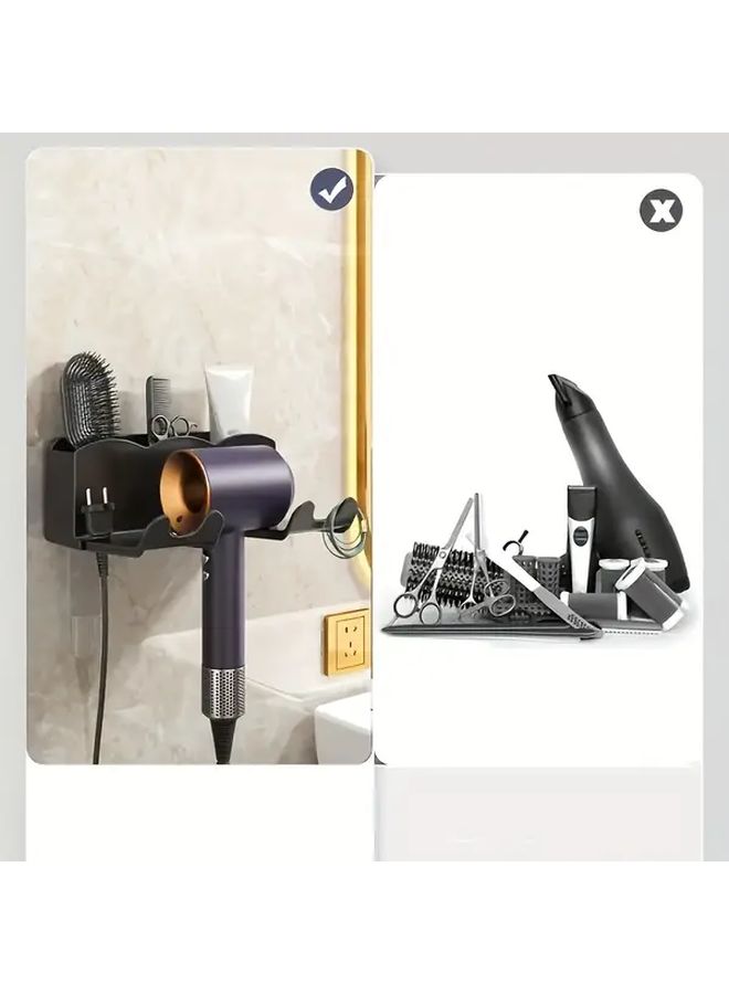 حامل مجفف الشعر الأبيض المثبت على الحائط مع تخزين لـ 2 مجفف و 2 فرشاة - Image 5