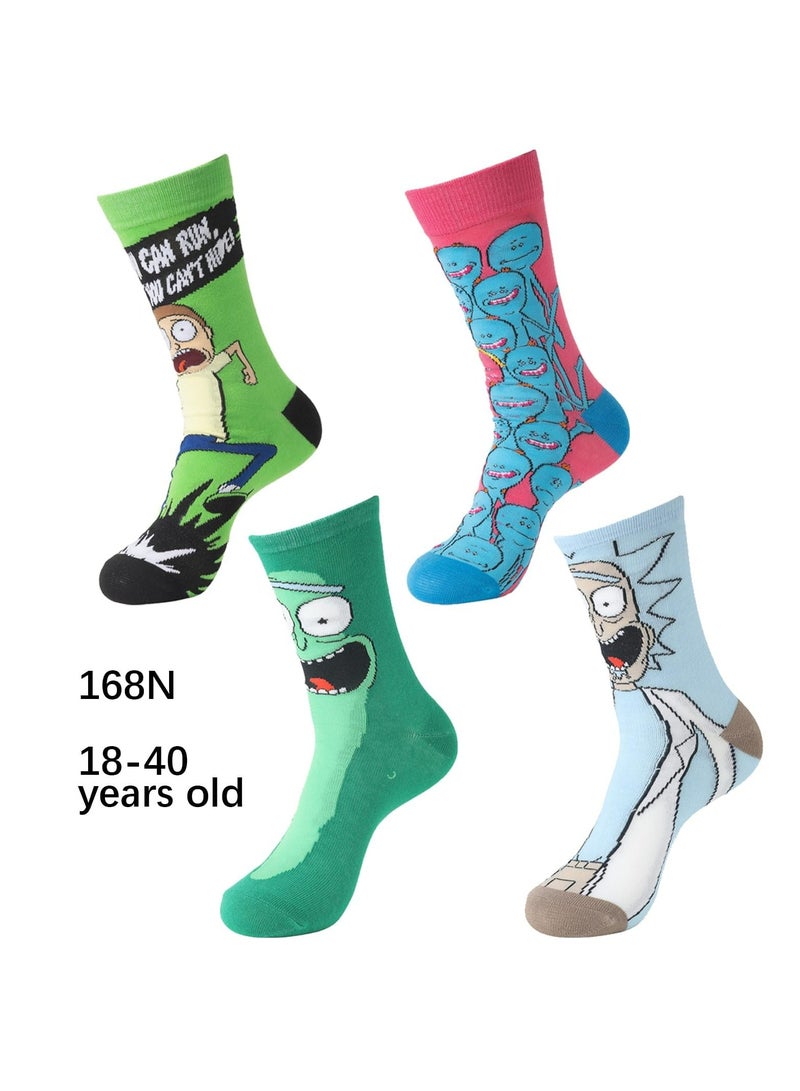 CMGTYYD. 4 قطع جوارب كرتونية ， جوارب مضحكة، جوارب قطنية، جوارب قطنية ملونة مضحكة، جوارب قطنية ملونة، جوارب منتصف الساق، هدايا للرجال والنساء والمراهقين - Image 4