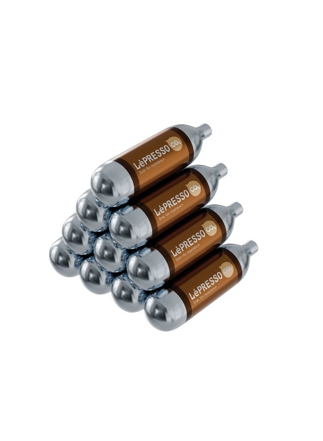 ليبرسو شواحن ثاني أكسيد الكربون لزجاجة المياه الغازية مصممة للاستخدام مع ما يصل إلى الماء أو المشروبات الأخرى / عبوة من 10 شواحن للاستخدام مرة واحدة / ثاني أكسيد الكربون / 8 جرام لكل أسطوانة / الوزن حوالي 26 جرامًا بالكامل - فولاذ - Image 1