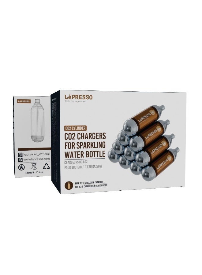 ليبرسو شواحن ثاني أكسيد الكربون لزجاجة المياه الغازية مصممة للاستخدام مع ما يصل إلى الماء أو المشروبات الأخرى / عبوة من 10 شواحن للاستخدام مرة واحدة / ثاني أكسيد الكربون / 8 جرام لكل أسطوانة / الوزن حوالي 26 جرامًا بالكامل - فولاذ - Image 2