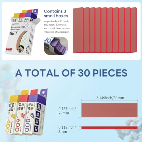 stedi Sanding Sponge for Model Gundam Building,3mm Hobby Model Tools Hand Sanding Block Waterproof Wet Dry Reuse #400#600#800 Grit Sandpaper, 30 Sheets - Image 2