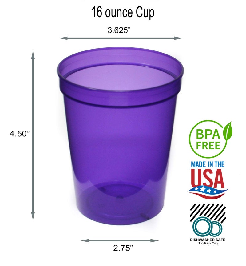 Rolling Sands 16 Oz Reusable Plastic Stadium Cups  Bulk 50 Pk  USA Made  BPA-Free Dishwasher Safe Plastic Tumblers  Translucent Purple - Image 1