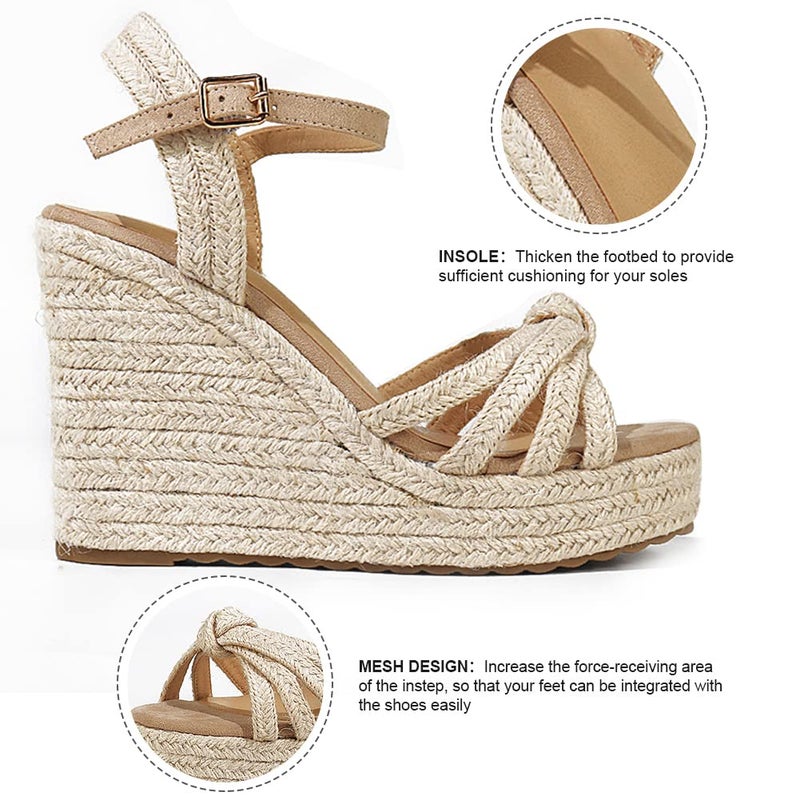 mikarka Sandals for Women 2026: Comfortable Wedge Platform Sandals Women - Braided Espadrilles for Women Ankle Strap Open Toe Wedges Heels Beach Sandals Summer Shoes - Image 3