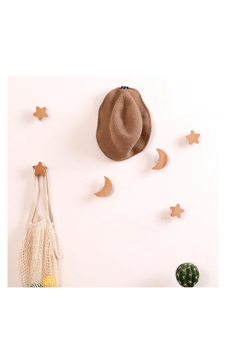 XiuWoo Wood Wall Hooks for Hanging - 6 Pack Coat Adhesive Mounted & Mounted, Wooden Rustic Farmhouse Heavy Duty Towel Hooks, Coats, Towel, Hat, Keys, Purse, Bag - Image 1